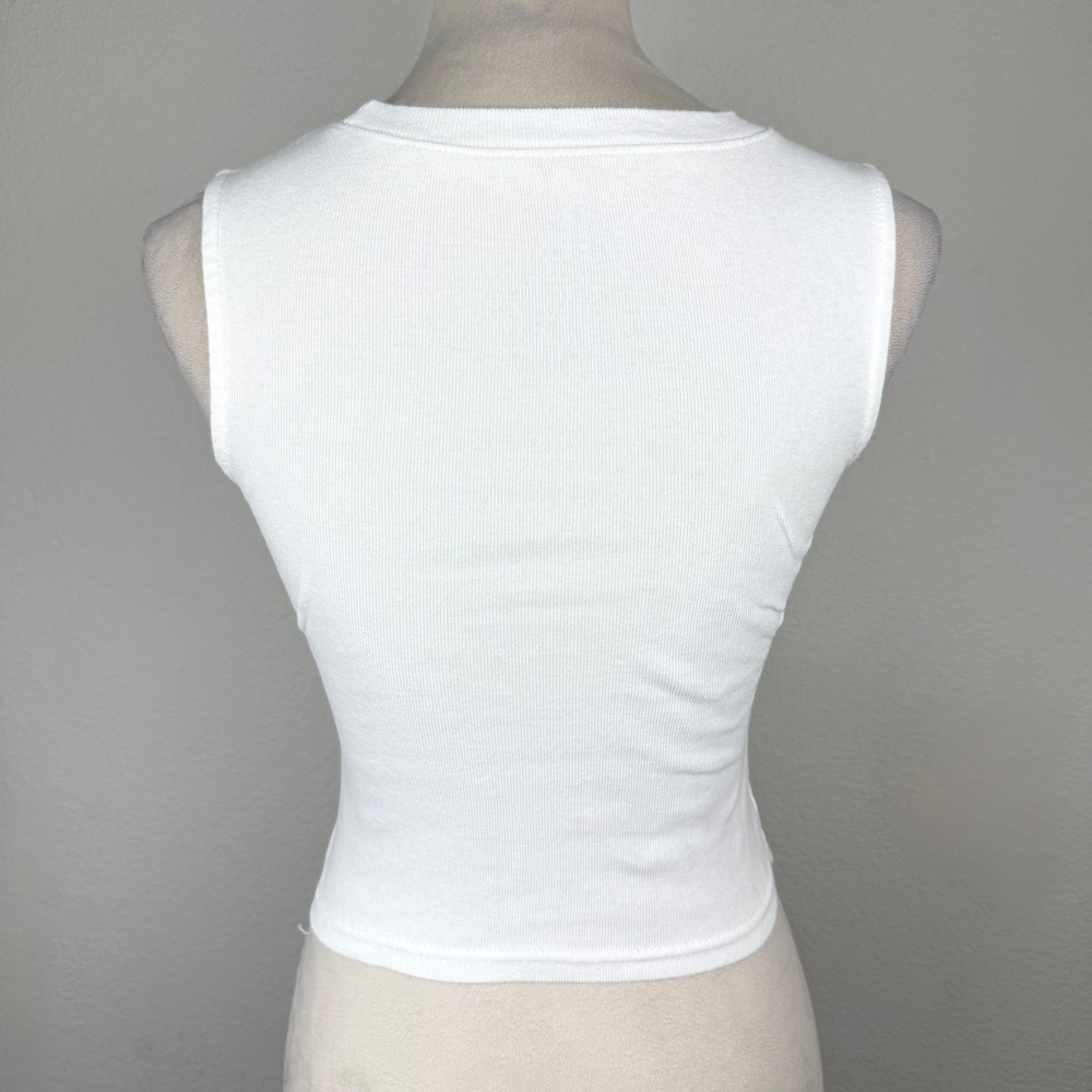 Ripple Junction White Ribbed Embroidered Red Je T'aime Bow Tank Top Size XS - Picture 3 of 6
